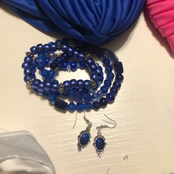 Turban/bracelets/earings set royal blue - Picture 3 of 3
